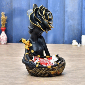 Black Lady with Basket Statue for Showpiece.