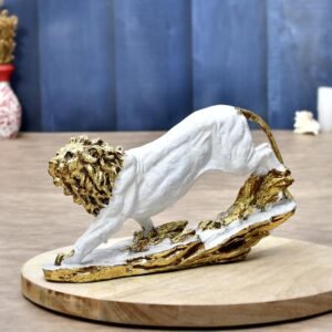 King Lion White Antique Finish Statue Sculpture for Home Decor Showpiece.
