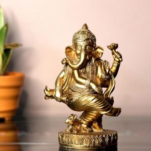 Beautiful Golden Finish Ganesha in Dancing Position Decorative Showpiece.