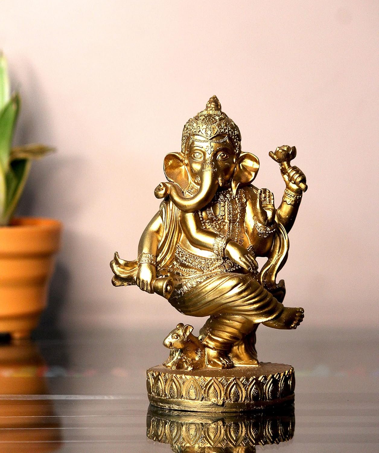 Beautiful Golden Finish Ganesha in Dancing Position Decorative Showpiece.