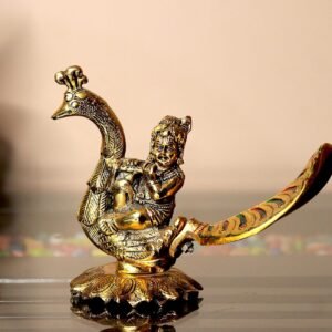 Laddu Gopal Playing Basuri On Peacock Decorative Showpiece