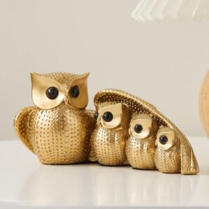 Golden-Owl-Family-Mother-Child-for-Home-Decor