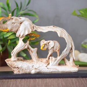 Handicrafts-Elephant-Statue-with-Baby-Elephant-Animal-Figurines-on-Wooden-Base-Decorative-Showpiece-for-Home-Living-