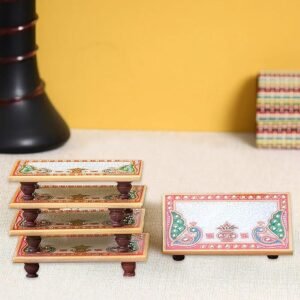 Marble-Chowki-with-Peacock-Design-Aasan-for-PujaHand-Painted-Kalash-Peacock-Art-Design-Small-Marble-Chowki-for-God-Idols