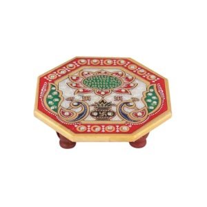 Marble-Puja-Chowki-with-Kalash-Peacock-Art-Design-for-God-Idols-Aasan-for-Home-Puja-Room