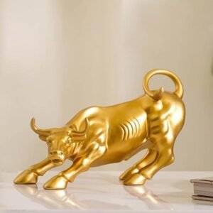 Resin-Sculpture-of-Golden-Charging-Bull.