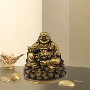 Laughing-Buddha-Sitting-on-Luck-Money-Coins-Carrying-Golden-Ingot-for-Good-Luck-Happiness.