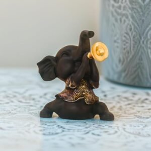 Elephants Playing Musical Instrument Black Gold showpiece
