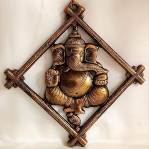 Metal Lord Ganesha Square Frame Wall Hanging Showpiece