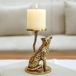 Jaguar Pillar Candle Holder for Home Decor | Tabletop Showpiece for Gifting - Gold (Candle Not Included)