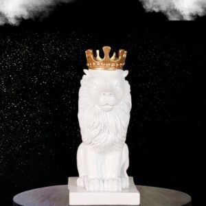 Lion Statue with Gold Crown, King of The Forest Lion Statue,Glod Crown Lion Figurine (White)