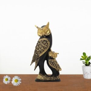 Owl Family Statue, Black and Gold Finish,Handmade Animal Figurines for Home Decor, Resin Showpiece for Living Room