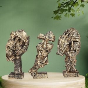 Set of 3 Men Expression Statue Showpiece Figurine Lucky Decorative Items for Home Decor Living Room Office Desktop Decoration & Gifting, Black Golden