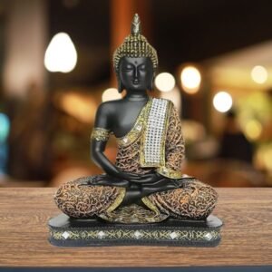 Meditating Sitting Buddha Statue Showpiece Idol – Home Decor Item for Living Room & Gifts (1, Orange Black)