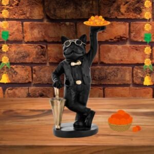 Black Bull Dog Sculpture for Storage – Home Decor Showpiece Figurine for Living Room